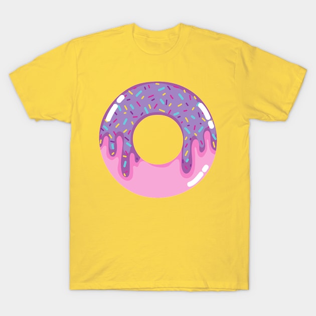 Pink donut with violet frosting and sprinkles T-Shirt by InkyArt